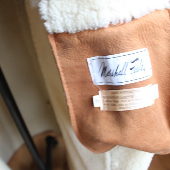 Vintage 80's Tan  Sawyer Napa Ca Women's Shearling Sheepskin Fur Long Coat 16 - Picture 10 of 13